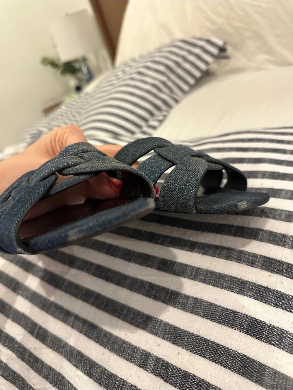 Saint Laurent Tribute Slides Dark Blue Denim Knot Slide Mules - Picture 4 of 9